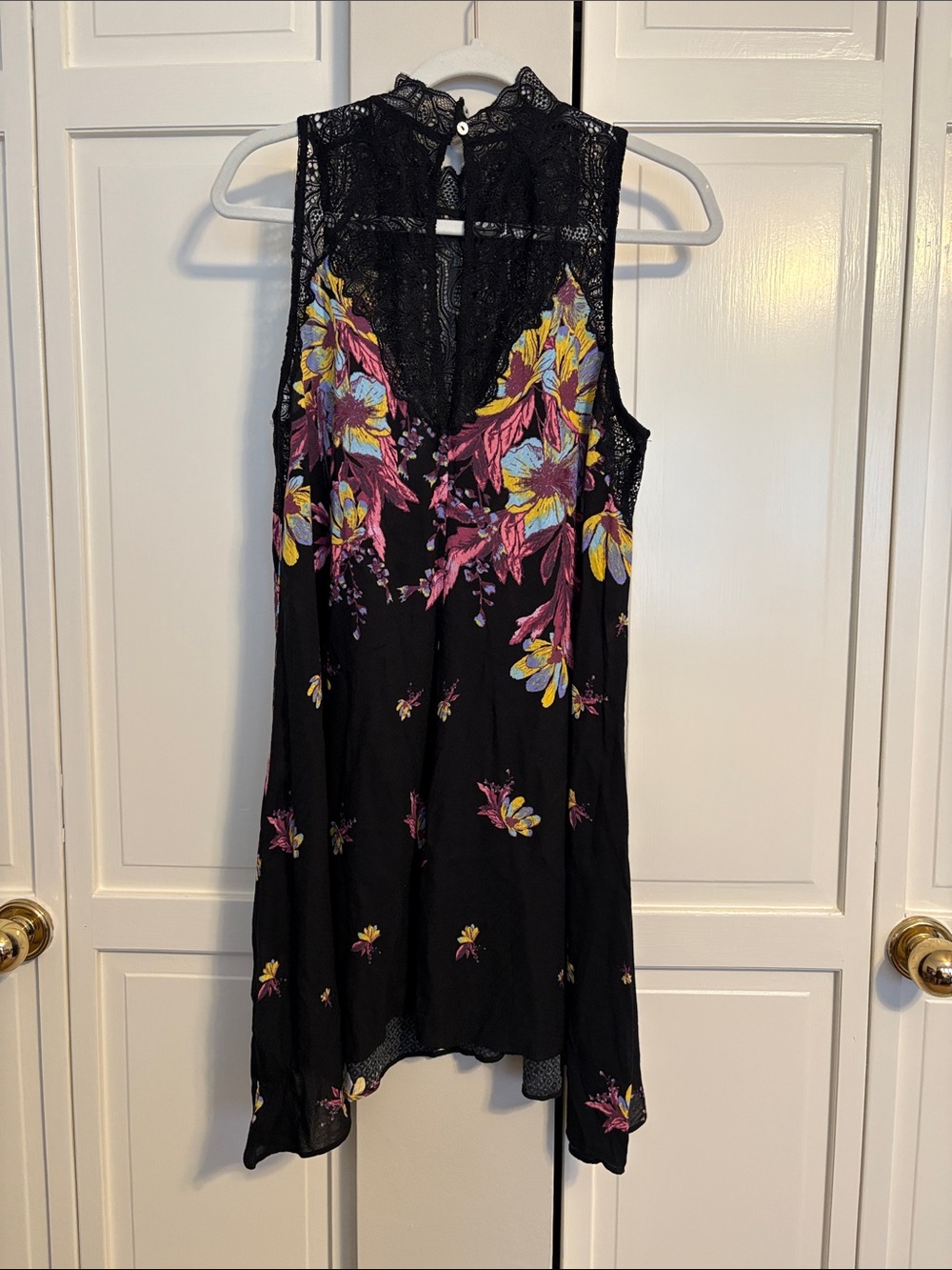 Intimately Free People Black Floral Lace High Neck Tunic Mini Dress M - Picture 2 of 8